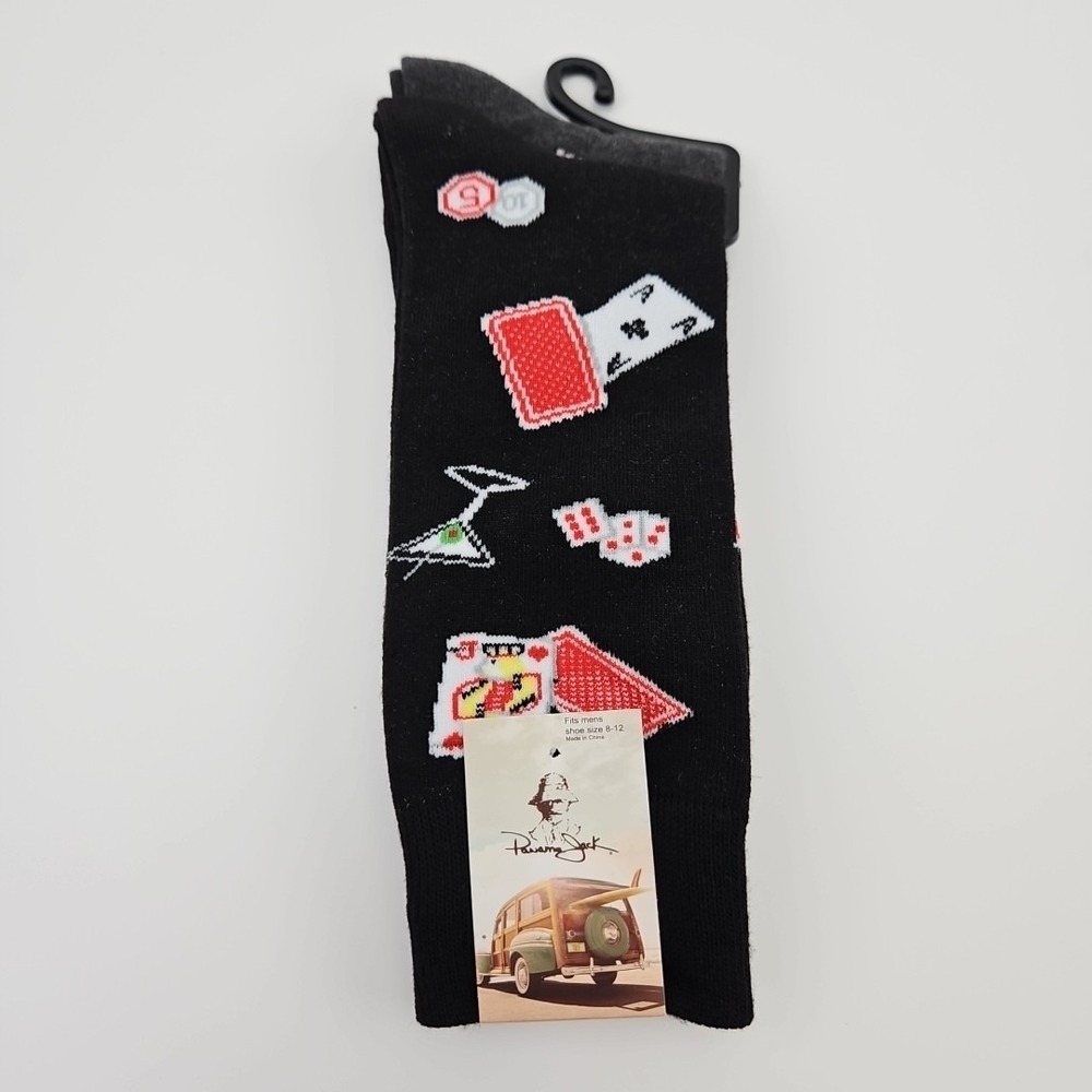 Panama Jack 2 Pair‎ Socks Men's Crew Gambling Casino Lucky Men Casual Black Gray